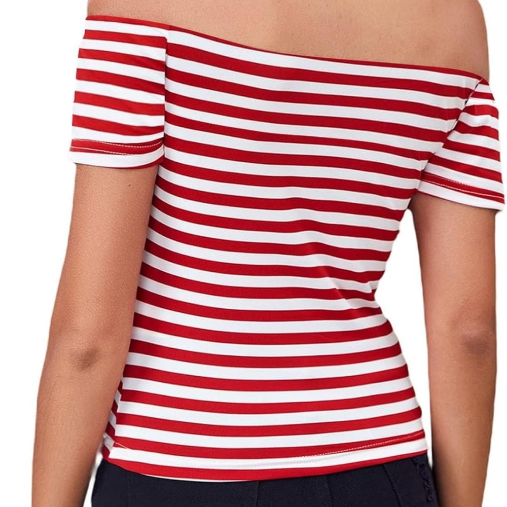 Red and White Fitted Short Sleeve Bodysuit - Picture 2 of 4